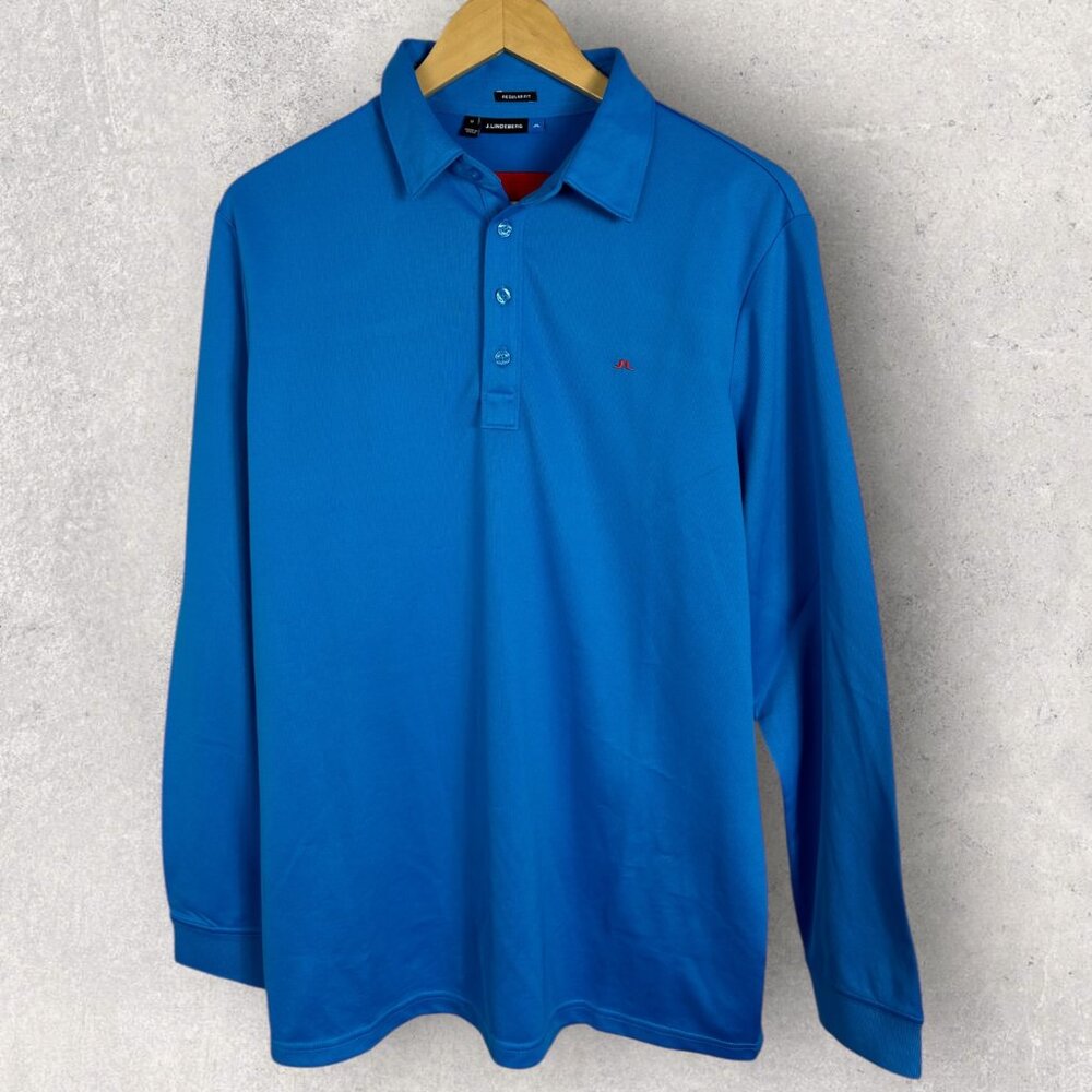 J Lindeberg Blue Long Sleeve Polo Shirt Blue Mens Size Medium Fieldsensor Vilde